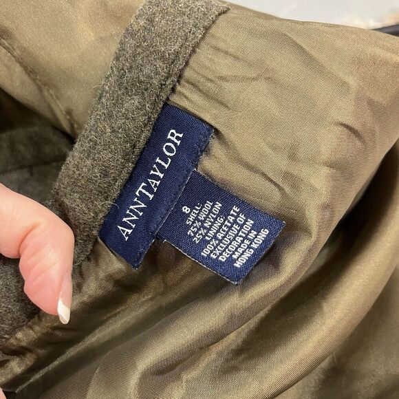 Ann Taylor Skirt size 8 Olive Green Wool Knee A Line Wrap Floral Embroidery Slim - Picture 10 of 10